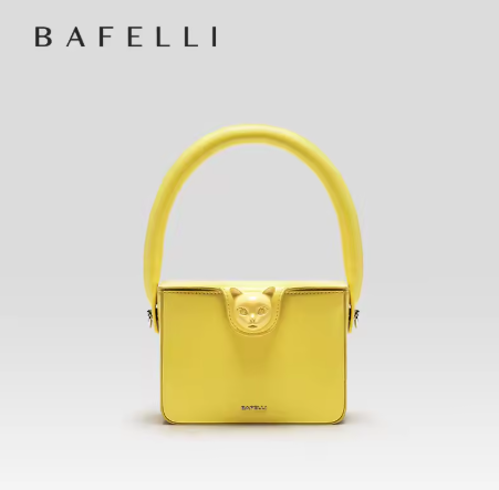 BAFELLI 2025 女士手提包，時尚潮流方形奢華設計師品牌，真皮原創翻蓋錢包，晚宴貓