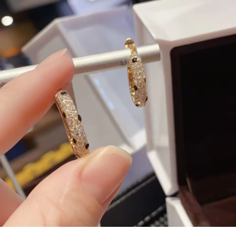 KLN26 女士 18K 純金耳環，鑲嵌 0.122 克拉實驗室培育白鑽，奢華耳環